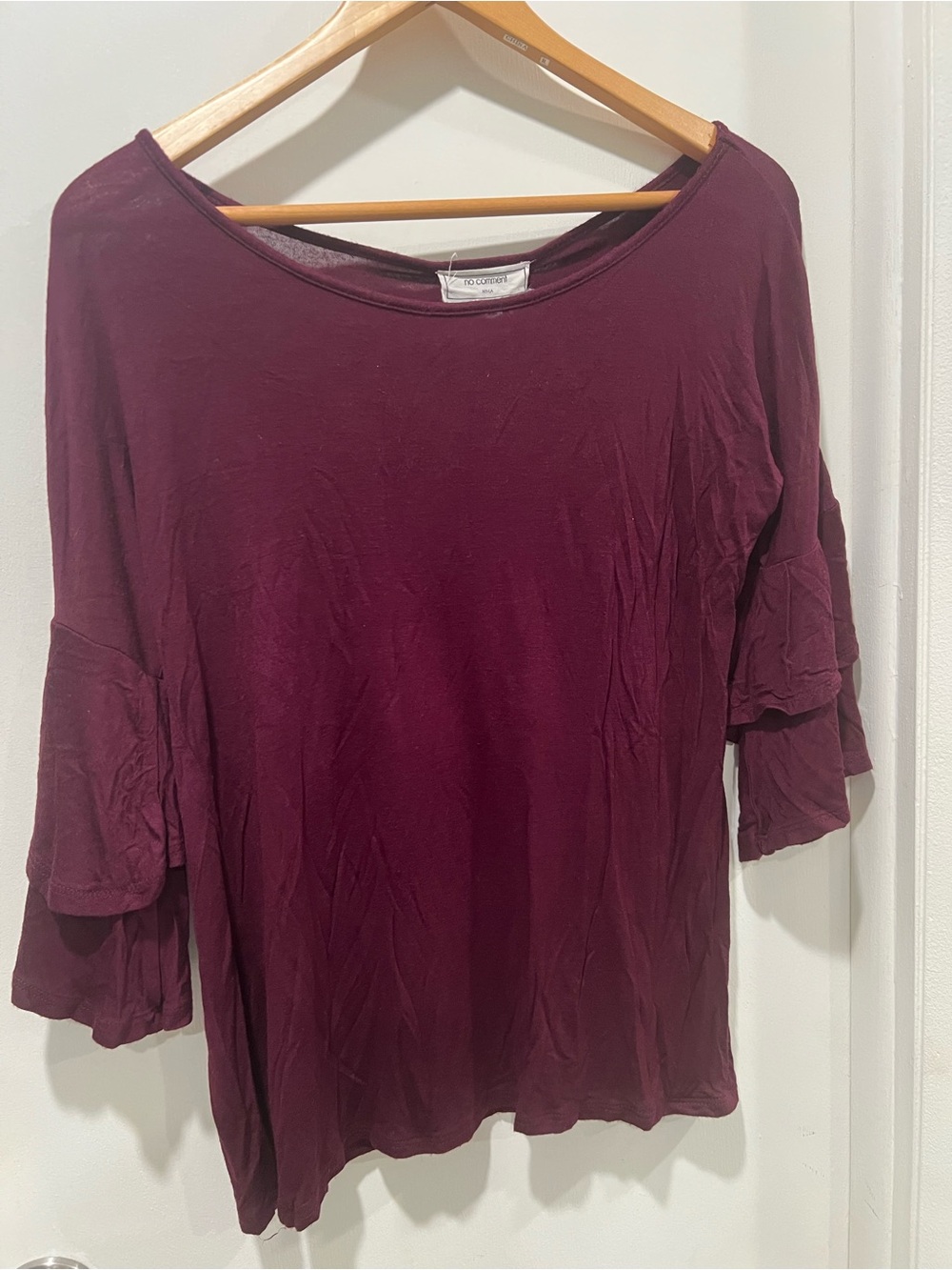 Comfortable Burgundy Ruffle-Sleeve Tunic Top
